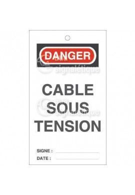 Lot 10 étiquettes de sécurité en PVC imprimé - Danger cable sous tension