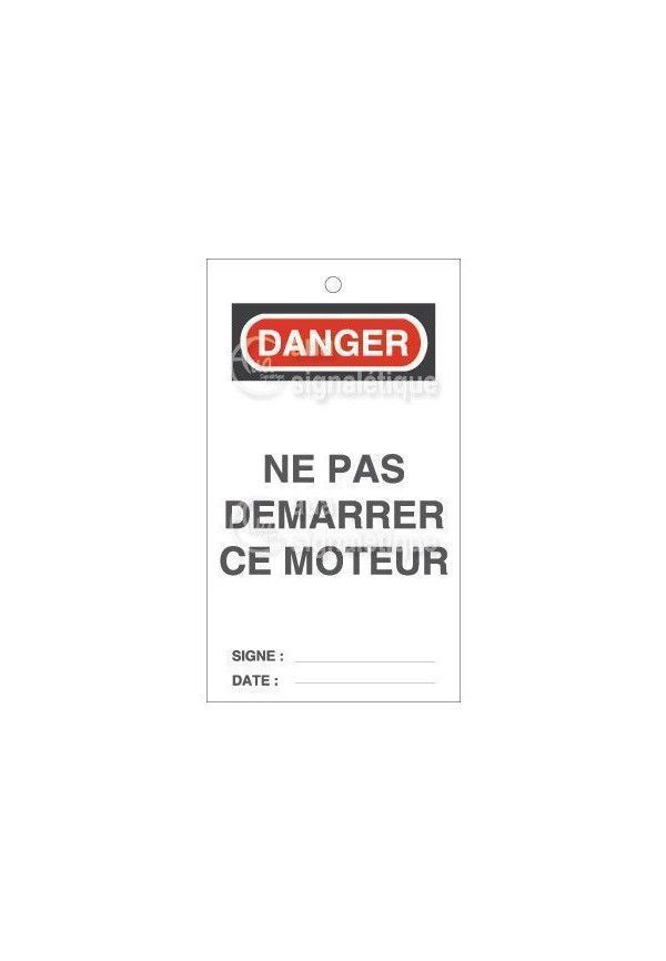 Lot 10 étiquettes de sécurité en PVC imprimé - Danger Ne pas Démarrer ce Moteur