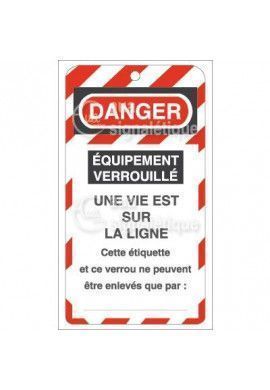 Lot 10 étiquettes de sécurité en PVC imprimé - Danger Equipements verrouillé