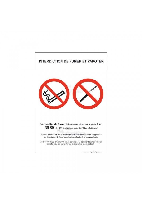 Panneau Interdiction de Fumer et Vapoter - AI