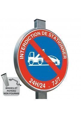 Interdiction de Stationner 24h/24 et 7J/7 - Panneau type routier avec rebord