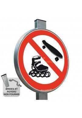 Interdiction aux Rollers & Skateboard - Panneau type routier avec rebord