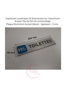 Plaque de porte Aluminium brossé imprimé AluSign - 200x50 mm - Attention au chien - Double Face adhésif au dos