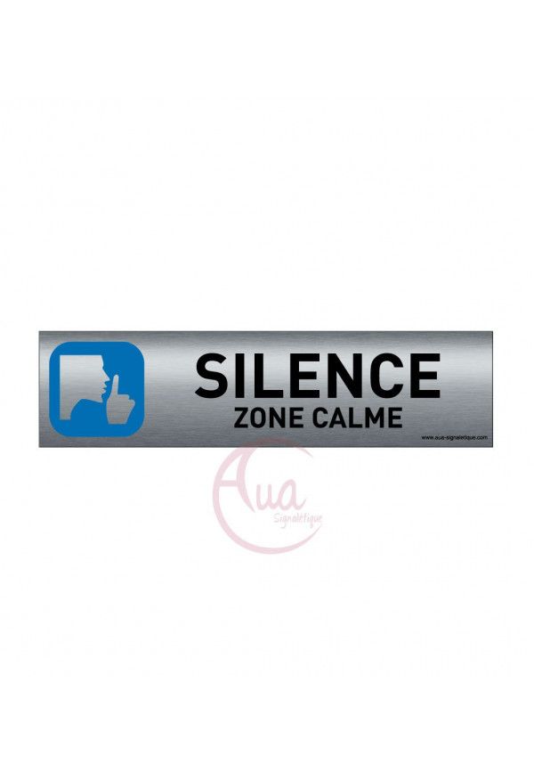 Plaque de porte Aluminium brossé imprimé AluSign - 200x50 mm - Silence zone calme - Double Face adhésif au dos