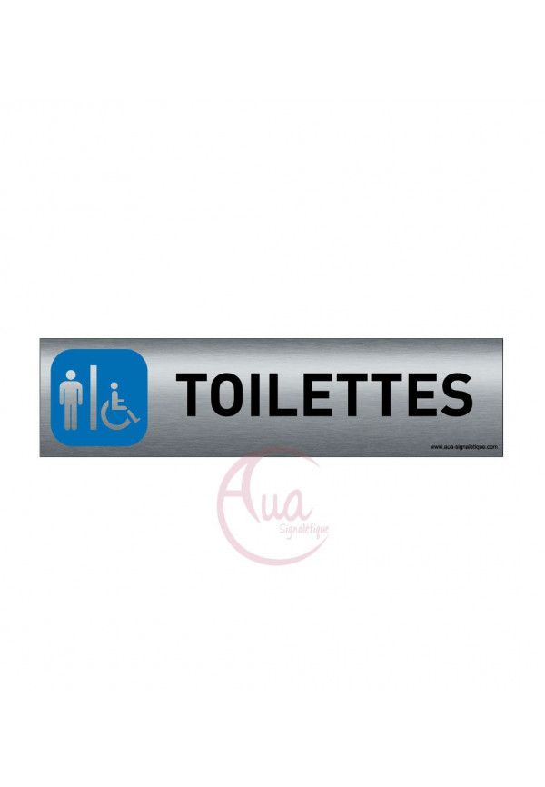  Aluminium brossé imprimé AluSign - 200x50 mm - Toilettes Hommes handicapés - Double Face adhésif au dos