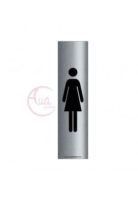 Plaque de porte Aluminium brossé imprimé AluSign - 200x50 mm - Toilettes Femmes vertical - Double Face adhésif au dos