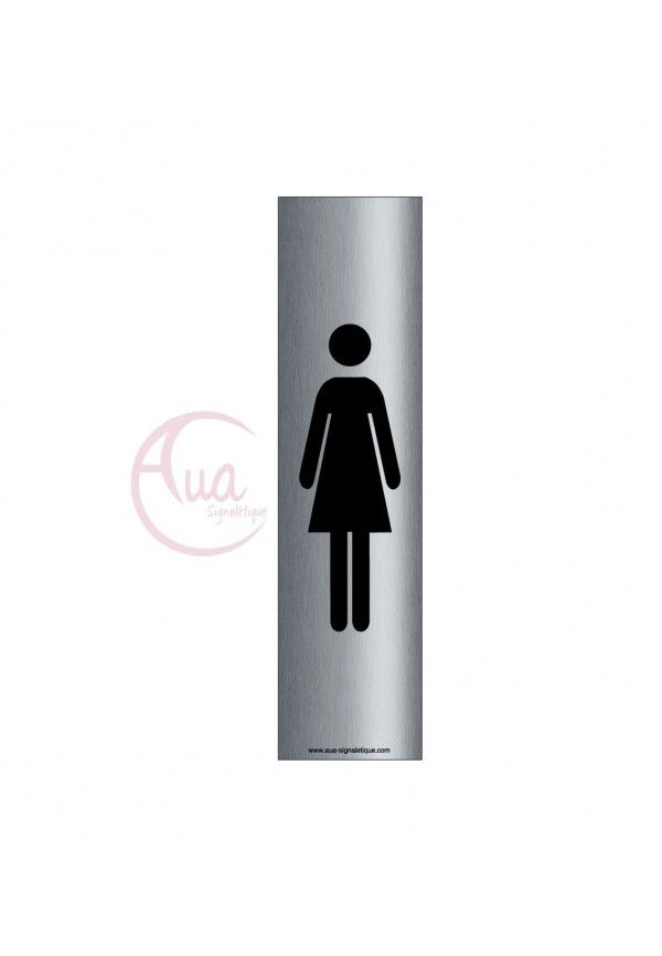 Plaque de porte Aluminium brossé imprimé AluSign - 200x50 mm - Toilettes Femmes vertical - Double Face adhésif au dos