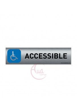 Plaque de porte Aluminium brossé imprimé AluSign - 200x50 mm - Accessible Handicapés - Double Face adhésif au dos