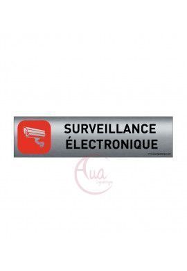 Plaque de porte Aluminium brossé imprimé AluSign - 200x50 mm - Surveillance électronique - Double Face adhésif au dos