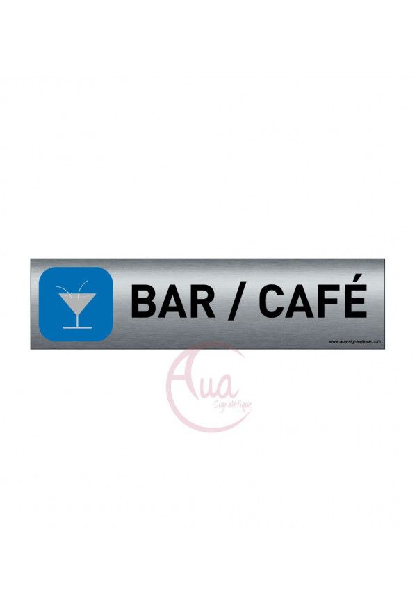 Plaque de porte Aluminium brossé imprimé AluSign - 200x50 mm - Bar - Café - Double Face adhésif au dos
