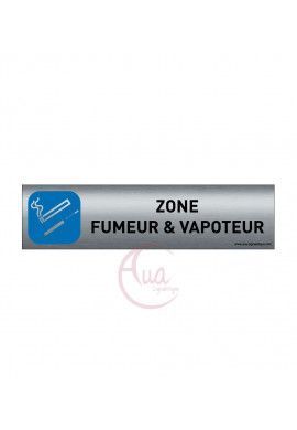 Plaque de porte Aluminium brossé imprimé AluSign - 200x50 mm - Zone Fumeur et vapoteur - Double Face adhésif au dos