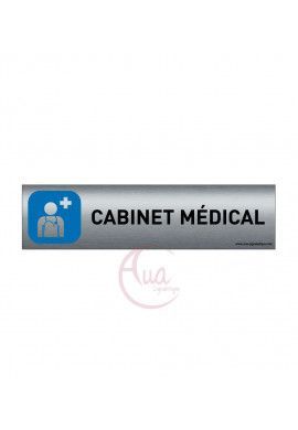 Plaque de porte Aluminium brossé imprimé AluSign - 200x50 mm - Cabinet médical - Double Face adhésif au dos
