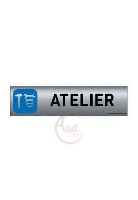 Plaque de porte Aluminium brossé imprimé AluSign - 200x50 mm - Atelier - Double Face adhésif au dos