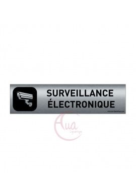 Plaque de porte Aluminium brossé imprimé AluSign DARK - 200x50 mm - Surveillance électronique - Double Face adhésif au dos