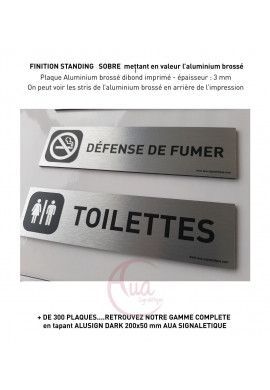 Plaque de porte Aluminium brossé imprimé AluSign DARK - 200x50 mm - Toilettes handicapés 2 - Double Face adhésif au dos