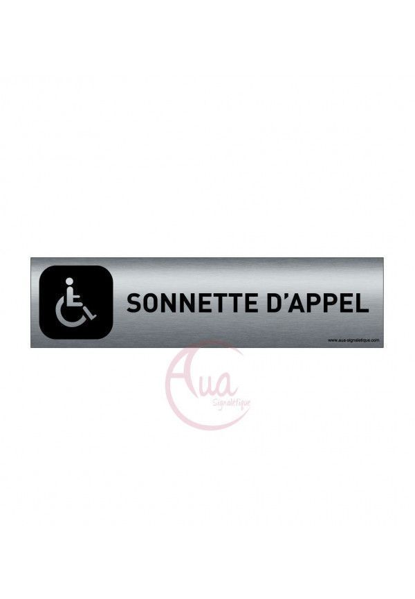 Plaque Aluminium brossé imprimé AluSign DARK - 200x50 mm - Sonnette d'appel handicapés - Double Face adhésif au dos