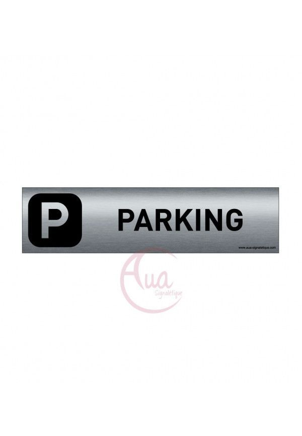 Plaque de porte Aluminium brossé imprimé AluSign DARK - 200x50 mm - Parking - Double Face adhésif au dos