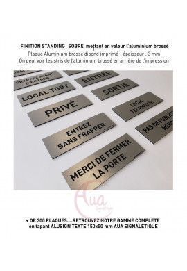 Plaque de porte Aluminium brossé imprimé AluSign Texte - 150x50 mm - Accès atelier - Double Face adhésif au dos