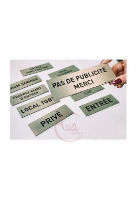 Plaque de porte Aluminium brossé imprimé AluSign Texte - 150x50 mm - Accueil - Double Face adhésif au dos