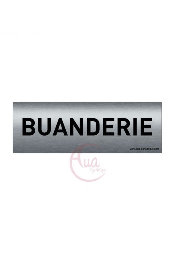 Plaque de porte Aluminium brossé imprimé AluSign Texte - 150x50 mm - Buanderie - Double Face adhésif au dos