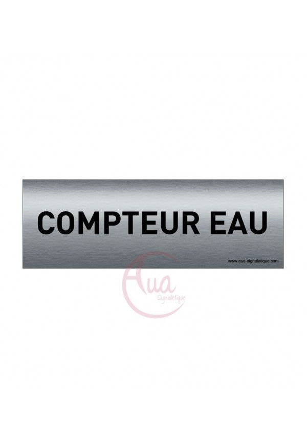 Plaque de porte Aluminium brossé imprimé AluSign Texte - 150x50 mm - Compteur eau - Double Face adhésif au dos