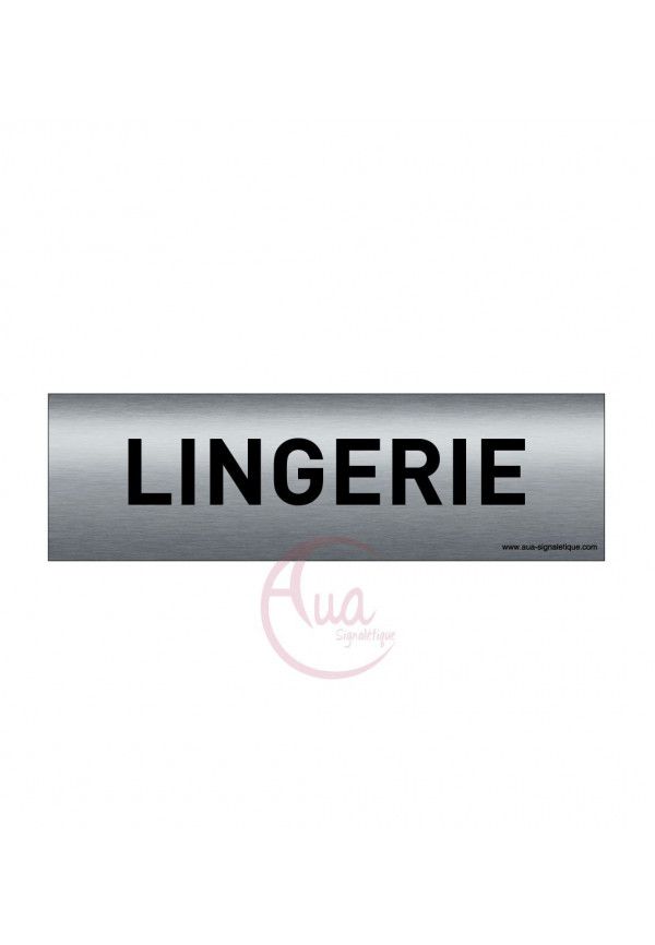 Plaque de porte Aluminium brossé imprimé AluSign Texte - 150x50 mm - Lingerie - Double Face adhésif au dos