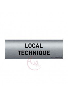 Plaque de porte Aluminium brossé imprimé AluSign Texte - 150x50 mm - Local technique - Double Face adhésif au dos