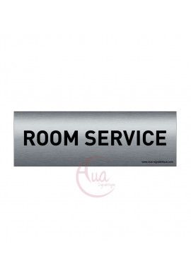 Plaque de porte Aluminium brossé imprimé AluSign Texte - 150x50 mm - Room service - Double Face adhésif au dos