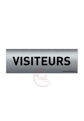 Plaque de porte Aluminium brossé imprimé AluSign Texte - 150x50 mm - Visiteurs - Double Face adhésif au dos