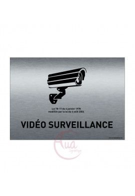 Plaque de porte Aluminium brossé imprimé AluSign - 210x150 mm - Vidéo surveillance - Double Face adhésif au dos