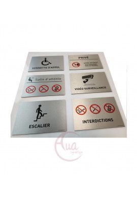 Plaque de porte Aluminium brossé imprimé AluSign - 210 - Privé accès interdit entrée réservée au personnel 