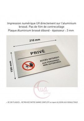 Plaque de porte Aluminium brossé imprimé AluSign - 210x150 mm - Privé sens interdit - Double Face adhésif au dos