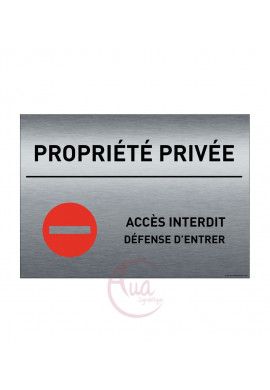 Plaque de porte Aluminium brossé imprimé AluSign - 210x150 mm - Propriété Privée sens interdit Défense d'entrer 