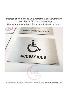 Plaque de porte Aluminium brossé imprimé AluSign - 210x150 mm - Accessible handicapés - Double Face adhésif au dos