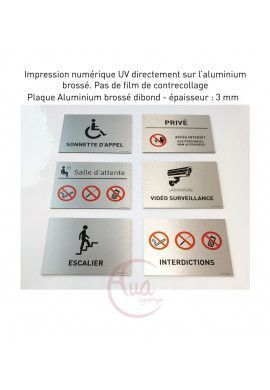 Plaque de porte Aluminium brossé imprimé AluSign - 210x150 mm - Sonnette d'appel handicapés - Double Face adhésif au dos
