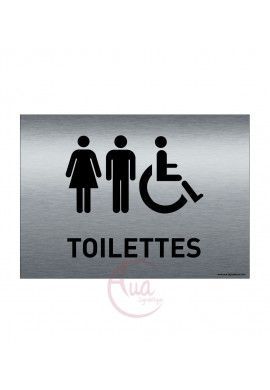 Plaque de porte Aluminium brossé imprimé AluSign - 210x150 mm - Toilettes homme femme et handicapé