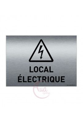 Plaque de porte Aluminium brossé imprimé AluSign - 210x150 mm - Local élecctrique - Double Face adhésif au dos