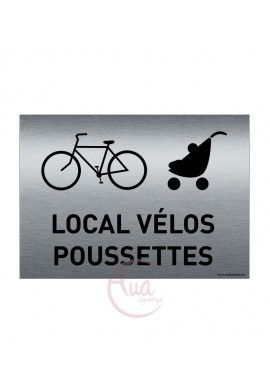 Plaque De Porte Aluminium Brossé Imprimé AluSign - 210x150 Mm - Local Vélos/Poussettes - Double Face Adhésif Au Dos