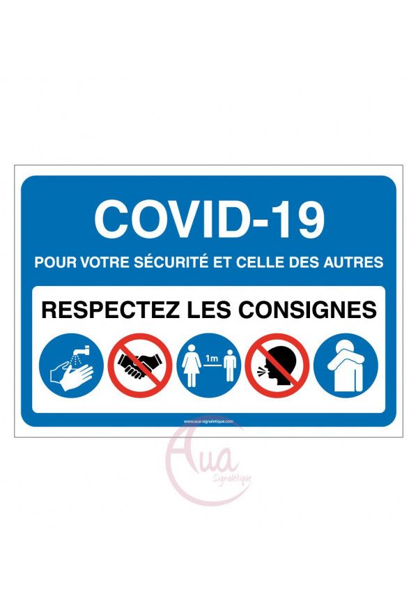 Panneau respectez consignes COVID-19 -5 pictogrammes