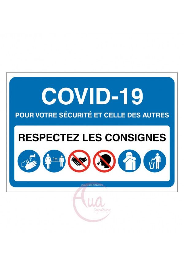 Signalisation Coronavirus respectez consignes COVID-19 - Modèle avec 5 pictogrammes -JAUNE