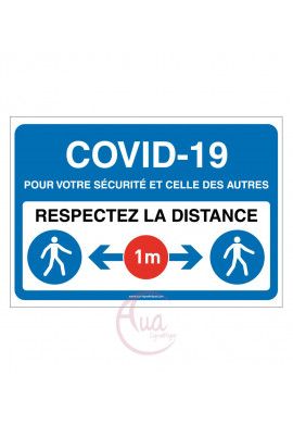 Panneau de Signalisation COVID-19 respectez la distance 1 m avec pictogramme ISO 7010 - BLEU