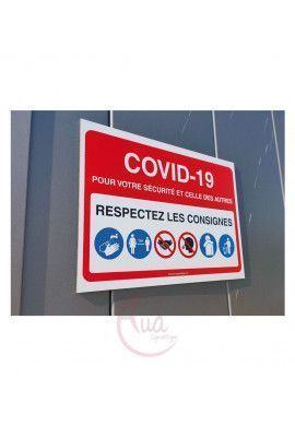 Panneau de Signalisation COVID-19 respectez la distance 1 m avec pictogramme ISO 7010 - JAUNE