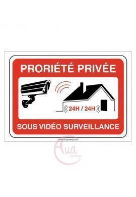 Panneau signalisation propriété privée sous vidéo surveillance - modèle paysage