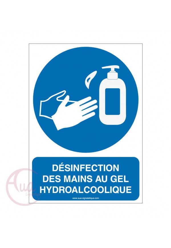 Panneau de signalisation désinfection des mains au gel hydroalcoolique obligatoire -2