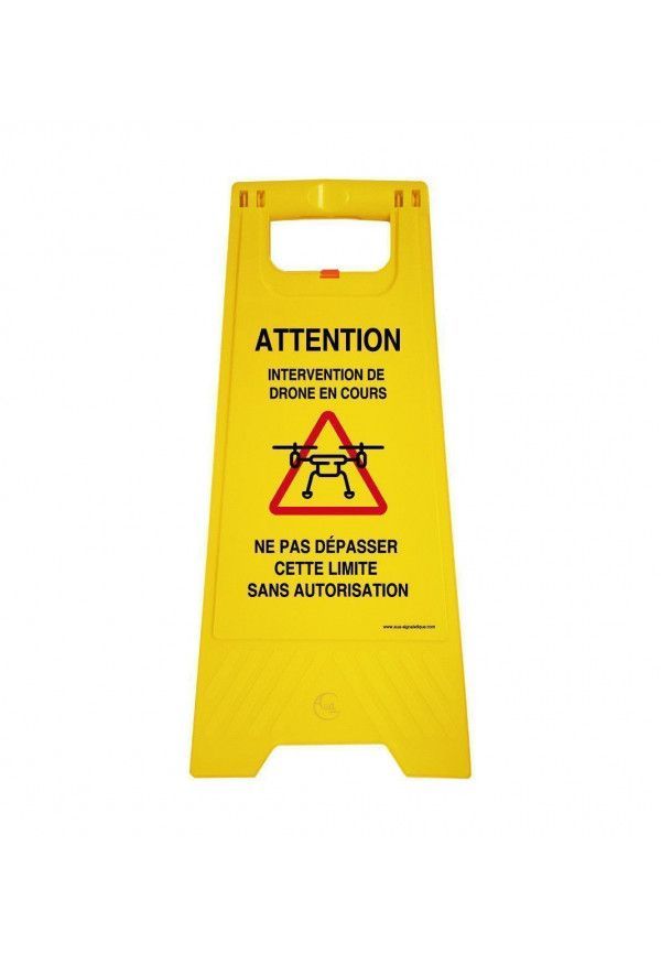 Chevalet de signalisation vierge (jaune) fourni avec 2 pochettes plexi  adhésives à personnaliser