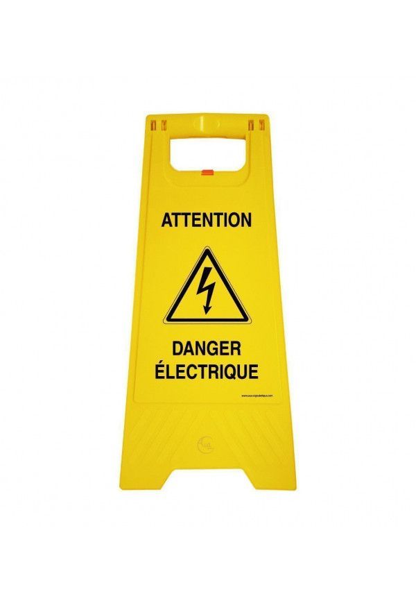 Chevalet de signalisation attention danger électrique - Poids 1KG en plastique jaune