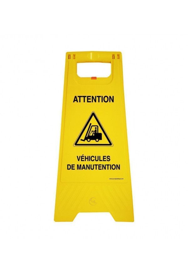 Chevalet de signalisation attention passage véhicules de manutention - Poids 1KG en plastique jaune