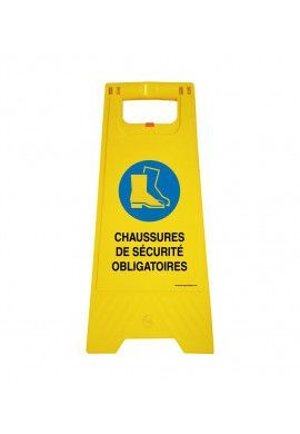 Chevalet de signalisation chaussures de sécurité obligatoires - Poids 1Kg en plastique jaune