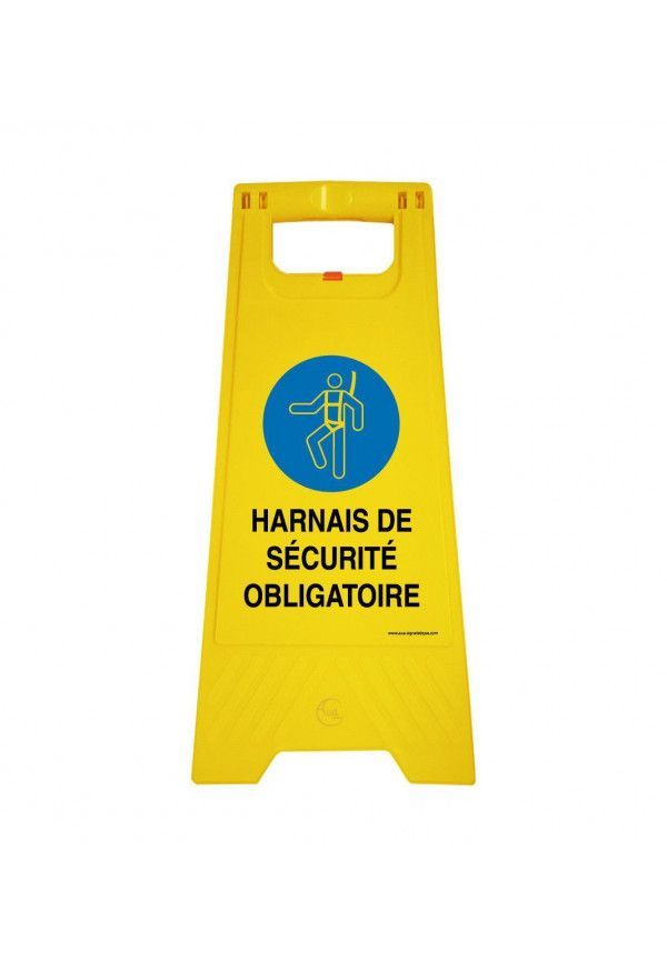 Chevalet de signalisation harnais de sécurité obligatoire - Poids 1Kg en plastique jaune