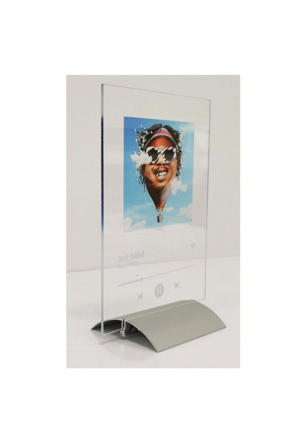 Plaque SPOTIFY Musique avec socle aluminium - écriture en BLANC personnalisée - Photo imprimée sur plexiglass transparent